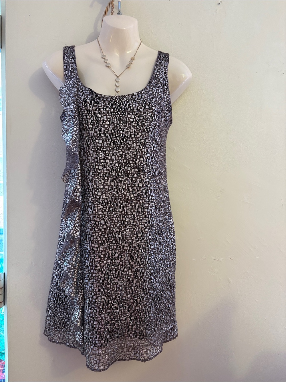 Guess Black and Silver Sleeveless Mini Dress
